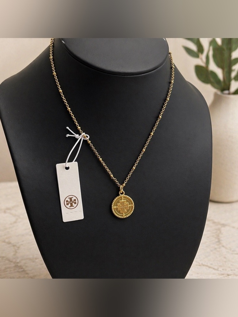 Tory Burch Gold-Tone Medallion Pendant Necklace 16 inch chain